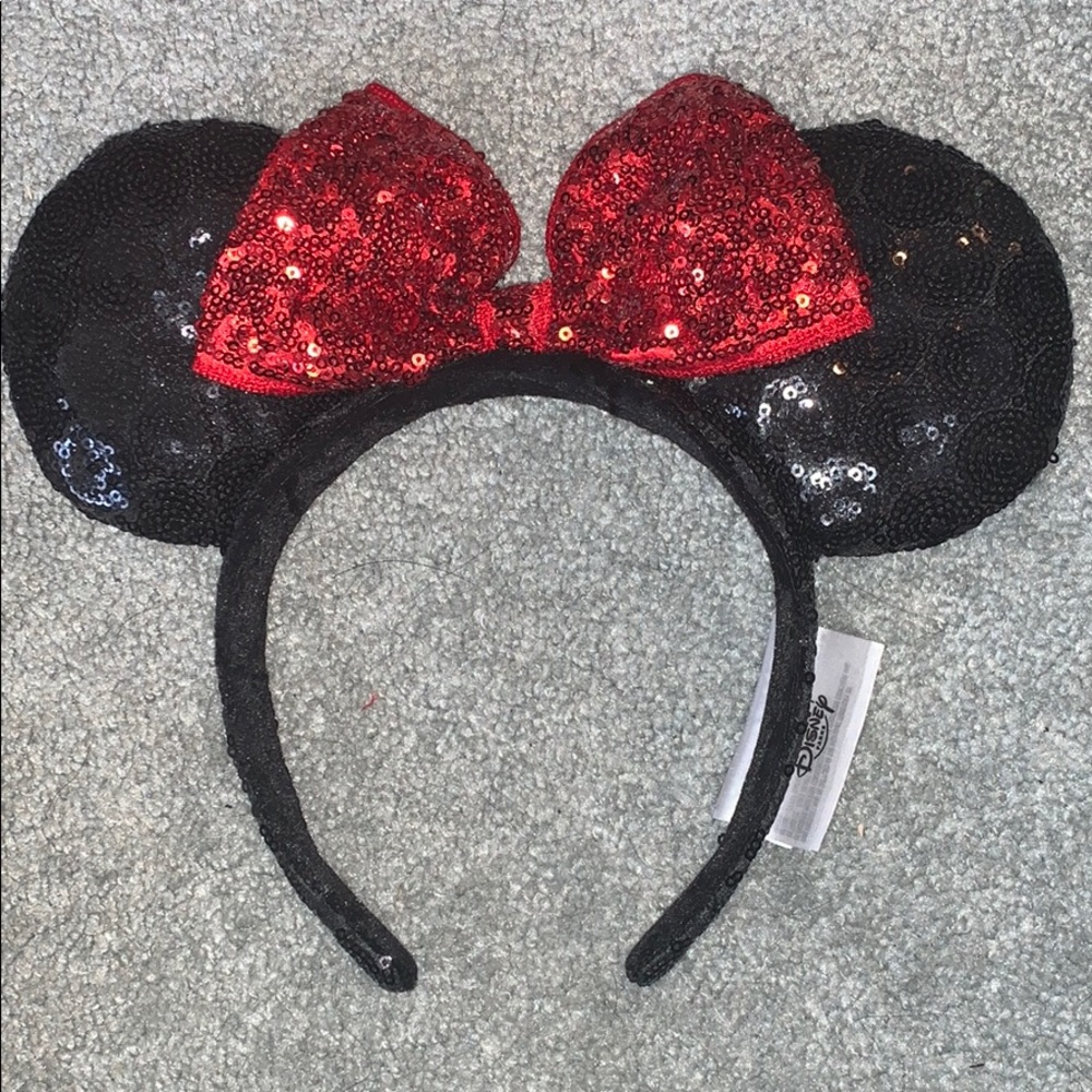 Disney Sparkly Sequin Minnie Mouse Ears red Bow